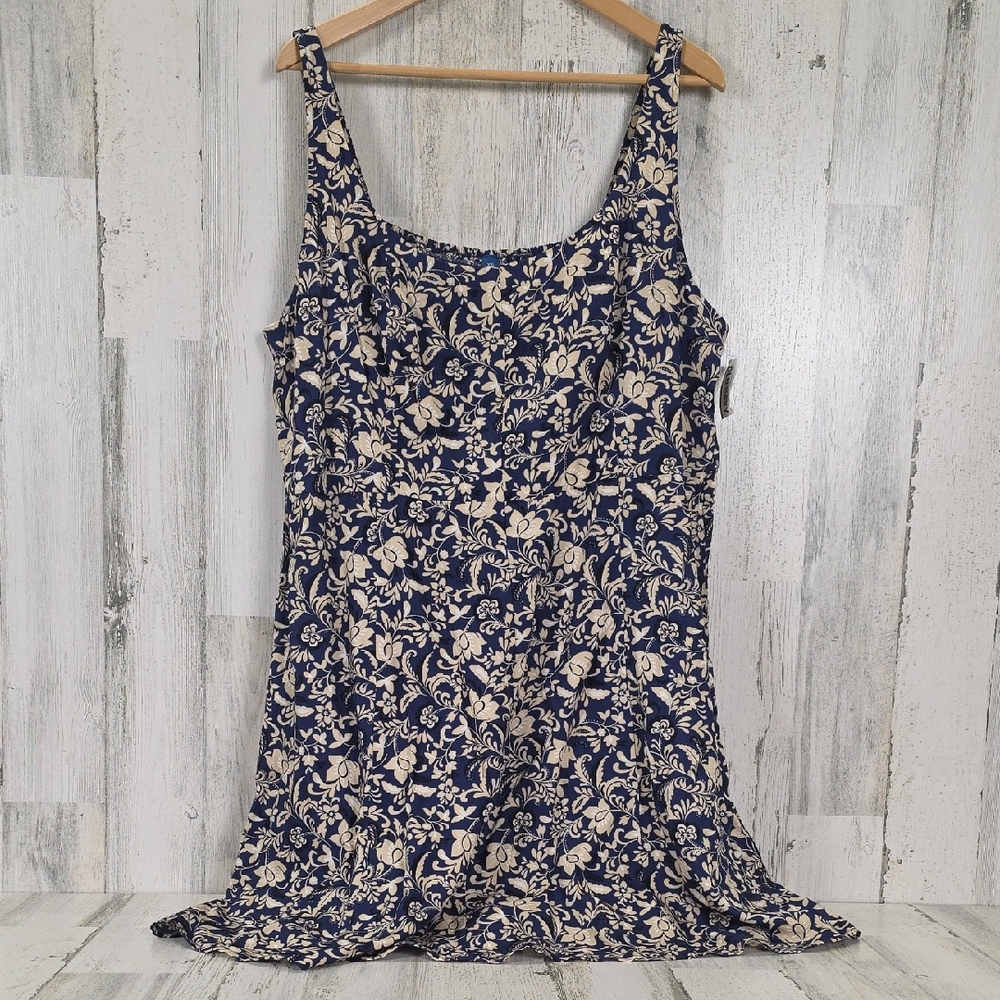 Old Navy Navy Cream Floral Sundress Fitted Bodice Smocked Back Size XXL NEW